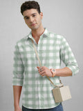 VDLooks Men’s Regular Fit Light Green & White Gingham Check Casual Cotton Blend Shirt