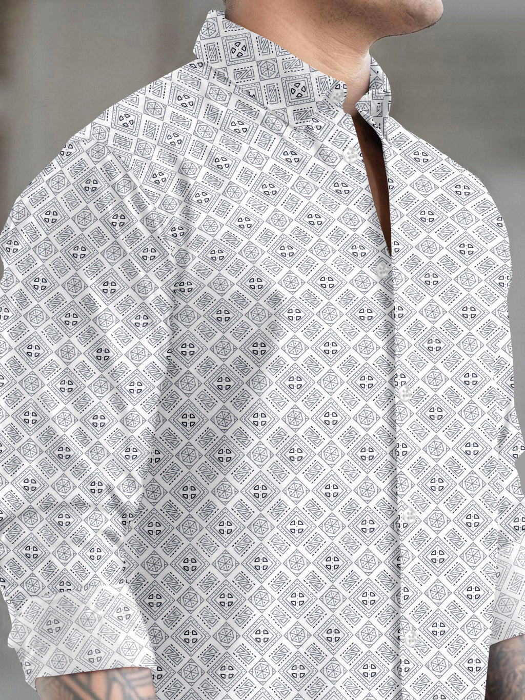 VDLooks Men’s White Regular Fit Cotton Blend Shirt with Micro Geometric Print