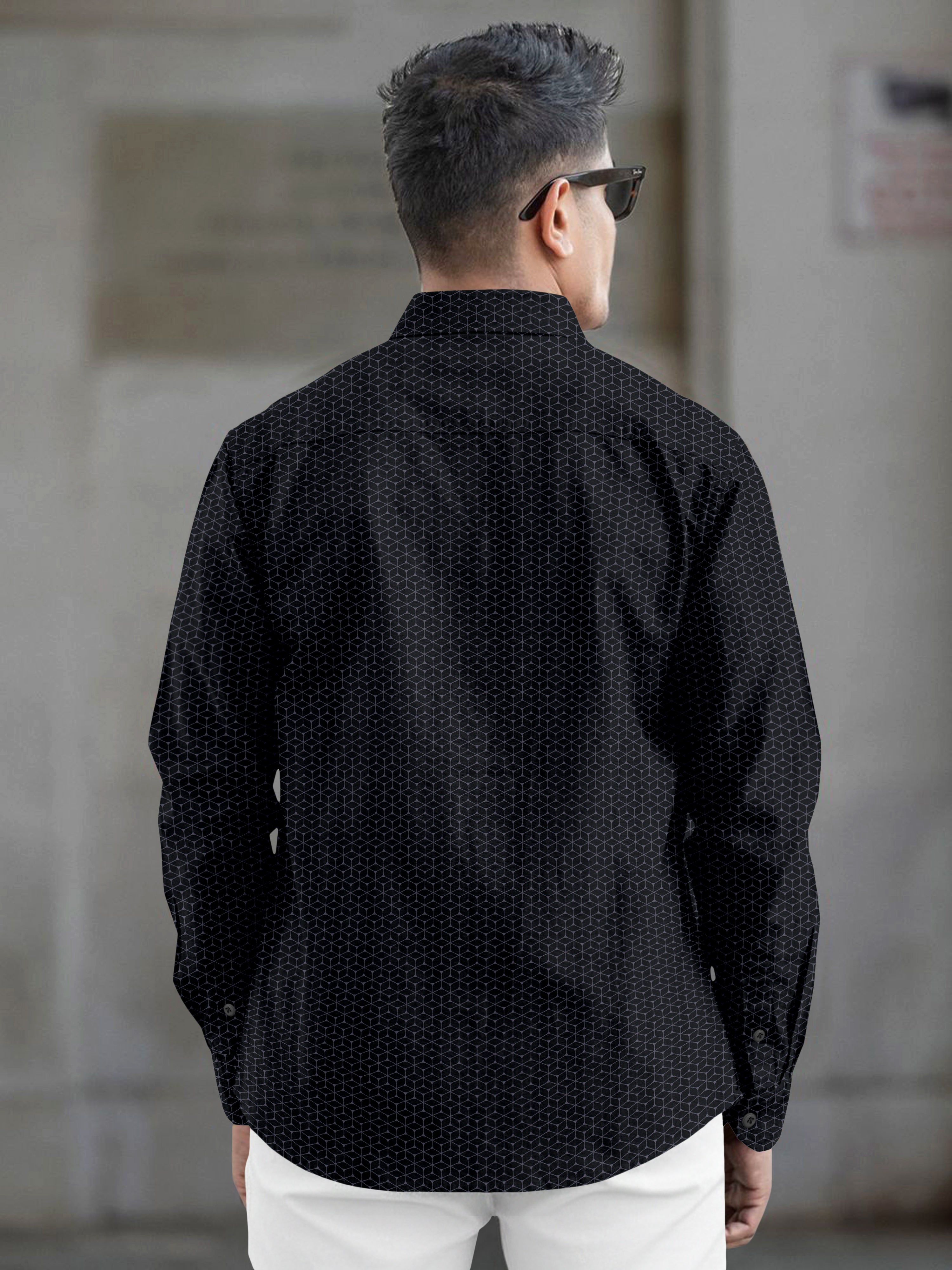 VDLooks Men’s Regular Fit Cotton Blend Shirt with Modern Geometric All-Over Print