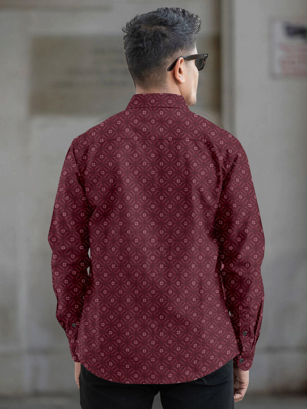 VDLooks Men’s White Regular Fit Cotton Blend Shirt with Micro Geometric Print