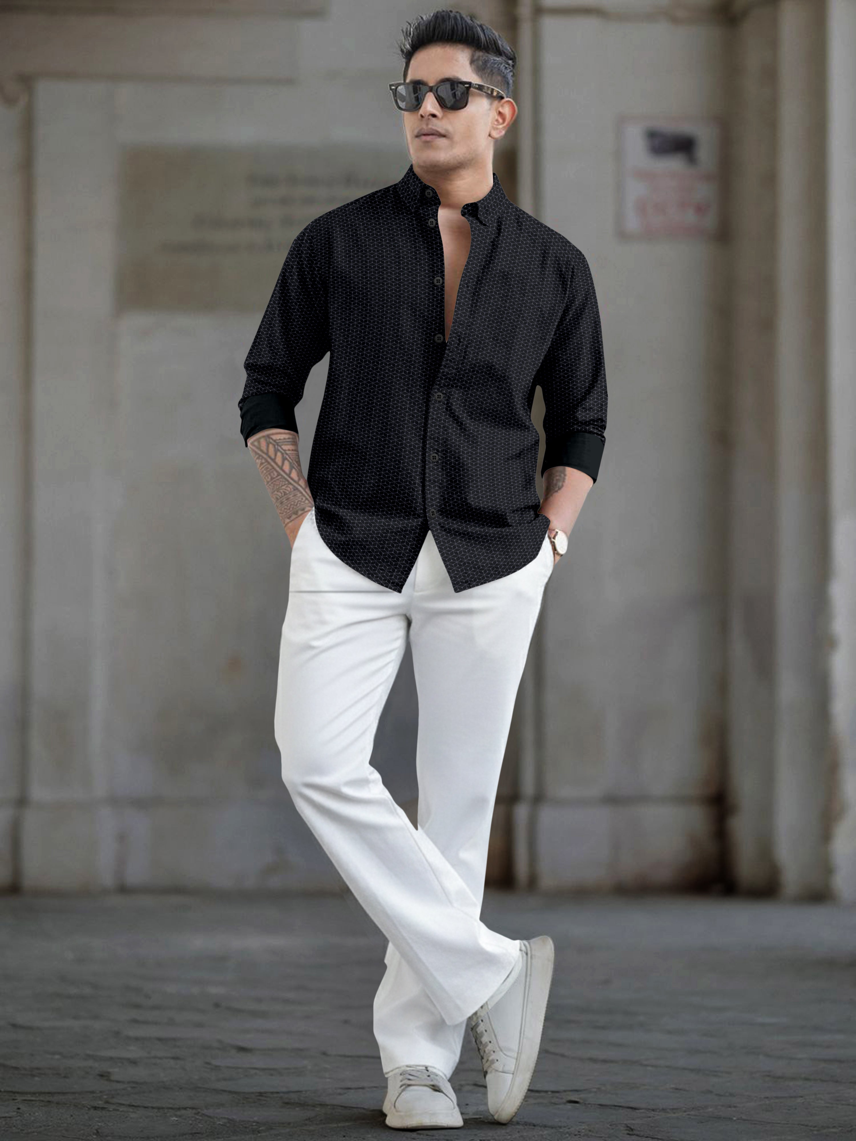 VDLooks Men’s Regular Fit Cotton Blend Shirt with Modern Geometric All-Over Print