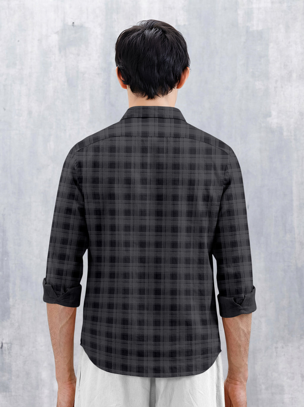 VDLooks Men’s Regular Fit Grey & Black Checked Casual Shirt | Cotton Blend Full Sleeve Shirt