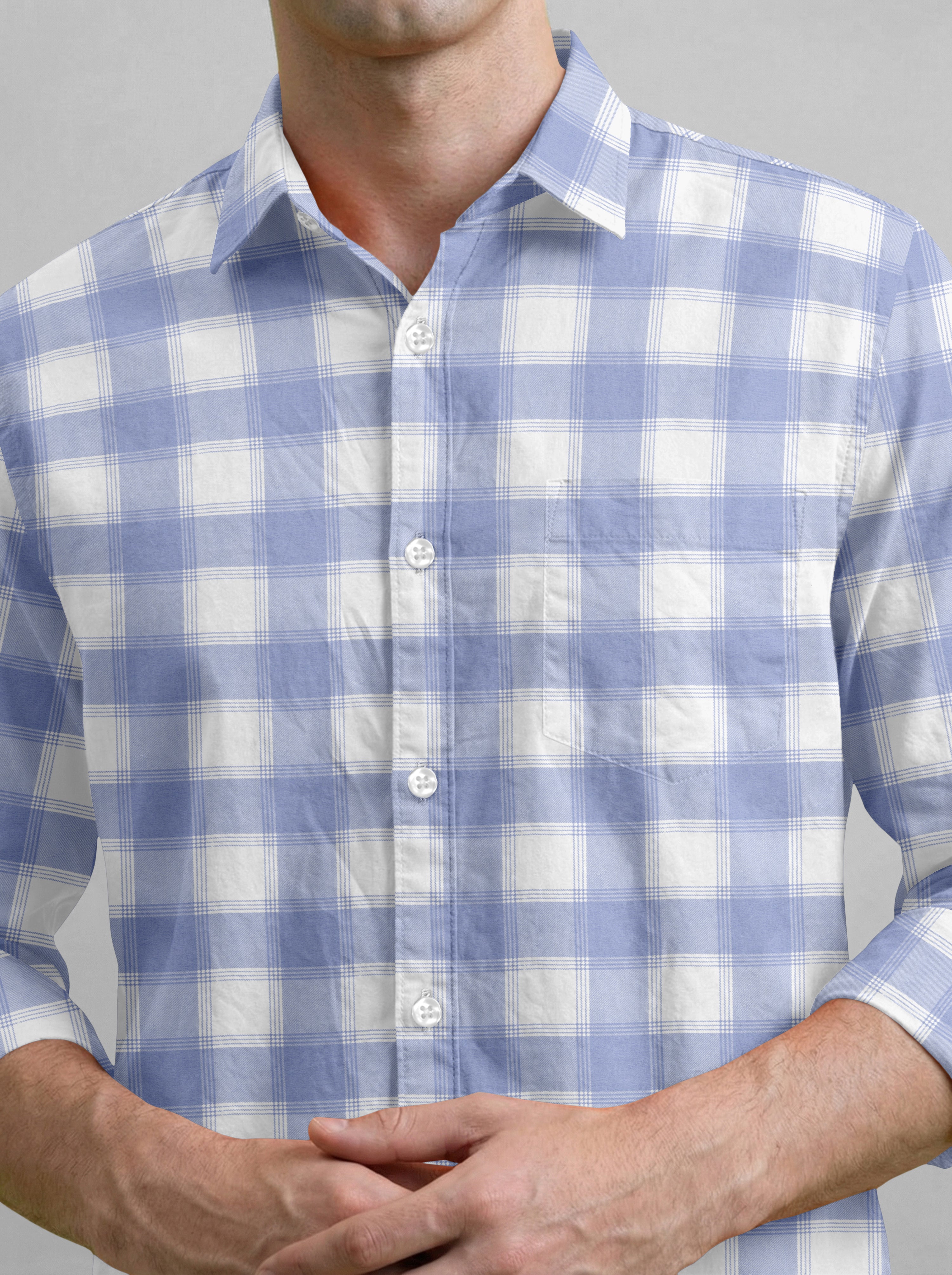 VDLooks Men’s Regular Fit Light Green & White Gingham Check Casual Cotton Blend Shirt