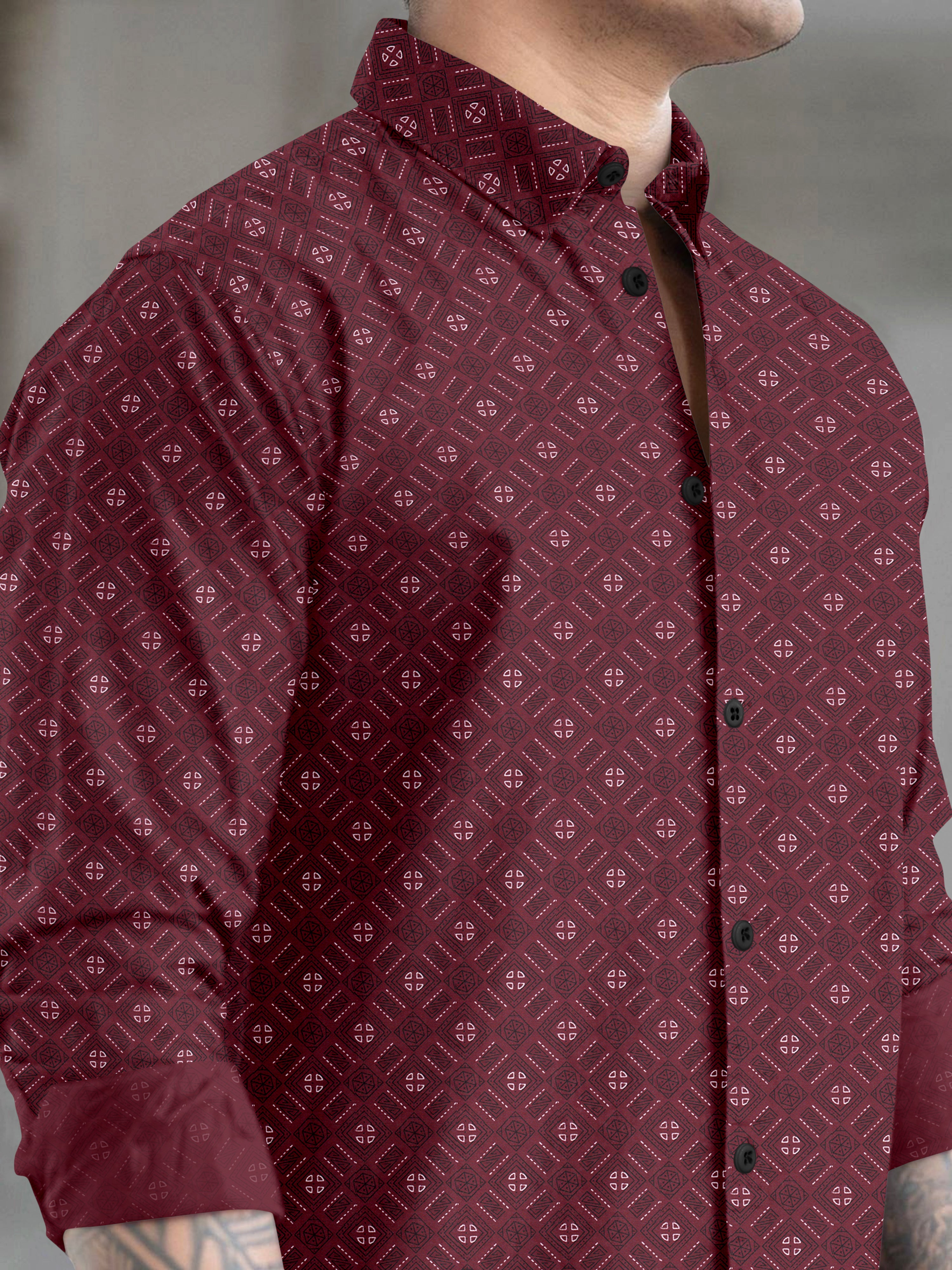 VDLooks Men’s White Regular Fit Cotton Blend Shirt with Micro Geometric Print