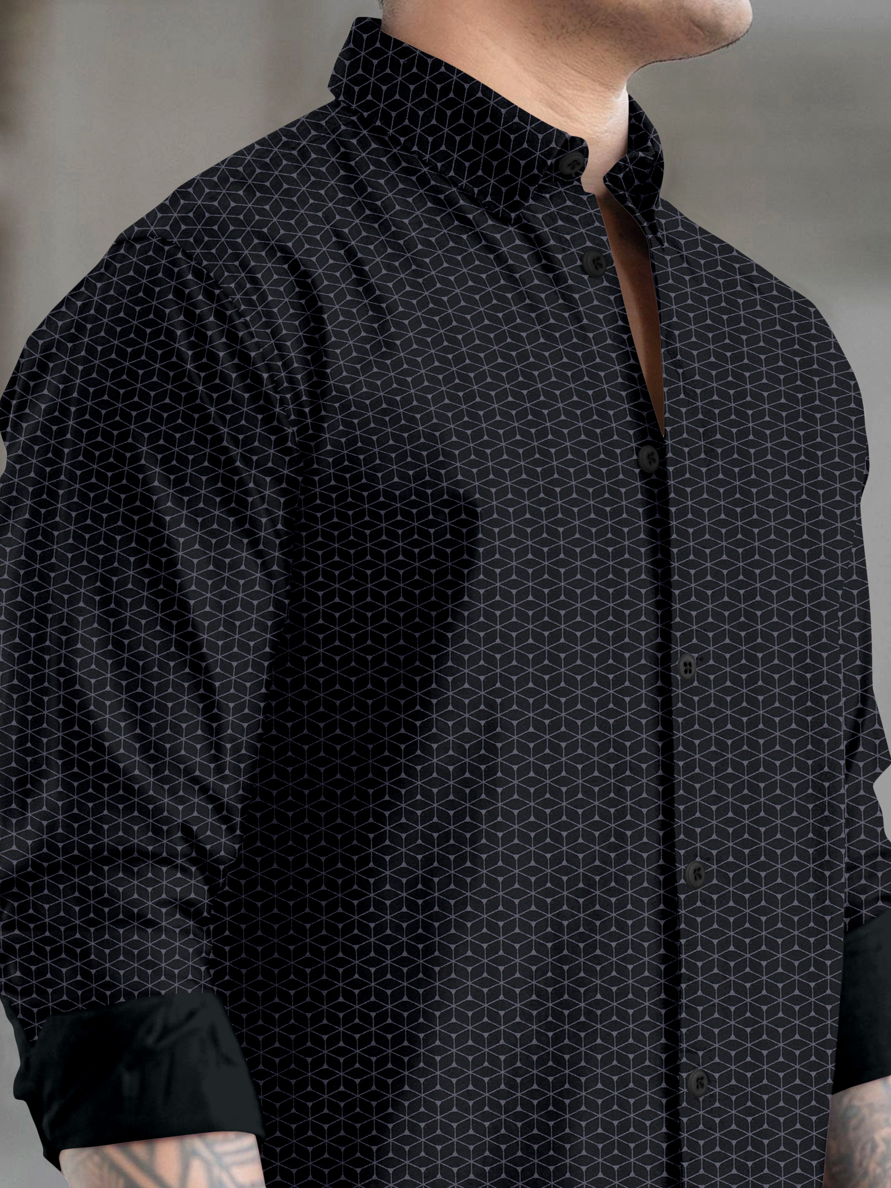 VDLooks Men’s Regular Fit Cotton Blend Shirt with Modern Geometric All-Over Print