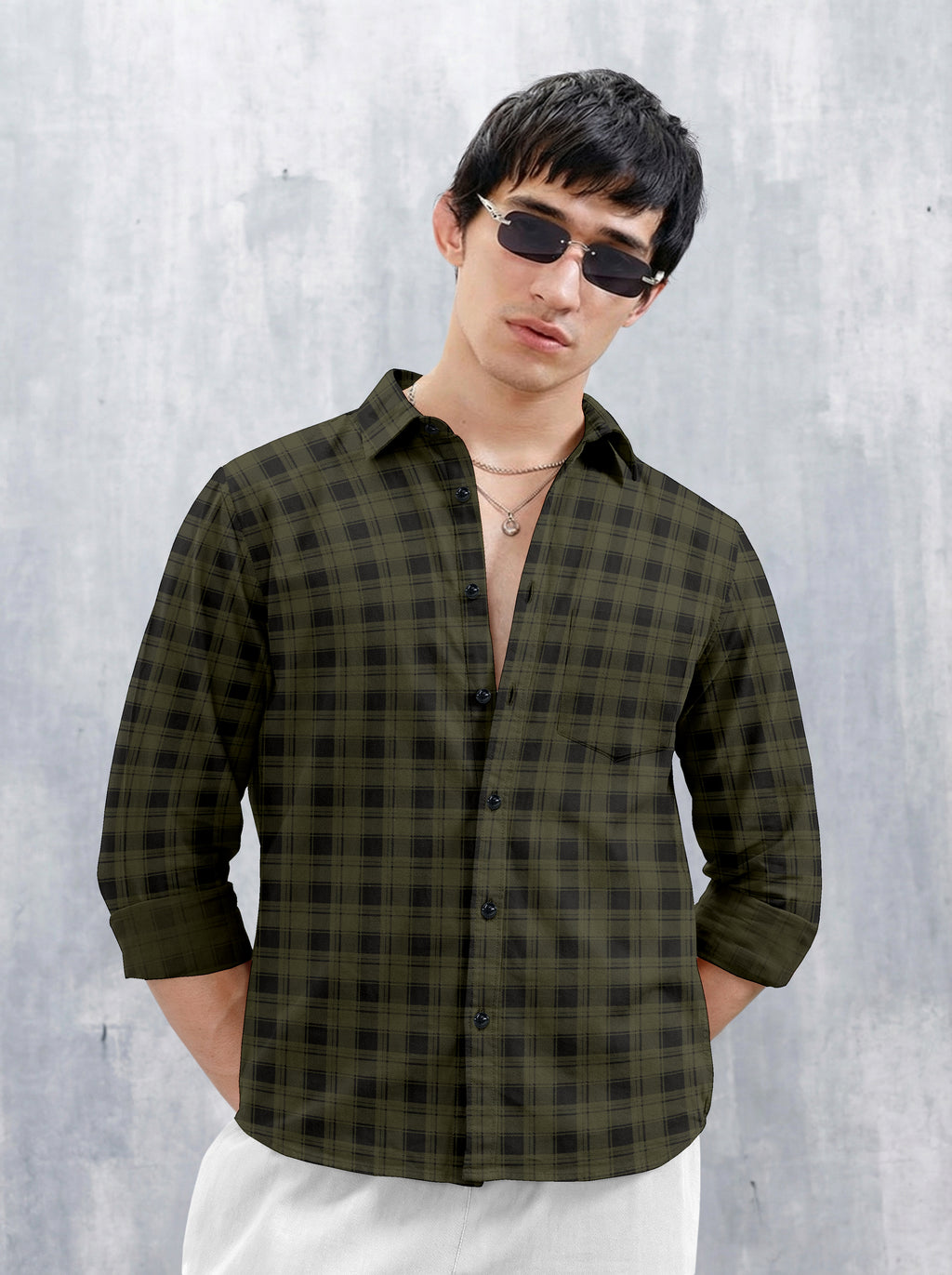 VDLooks Men’s Regular Fit Grey & Black Checked Casual Shirt | Cotton Blend Full Sleeve Shirt