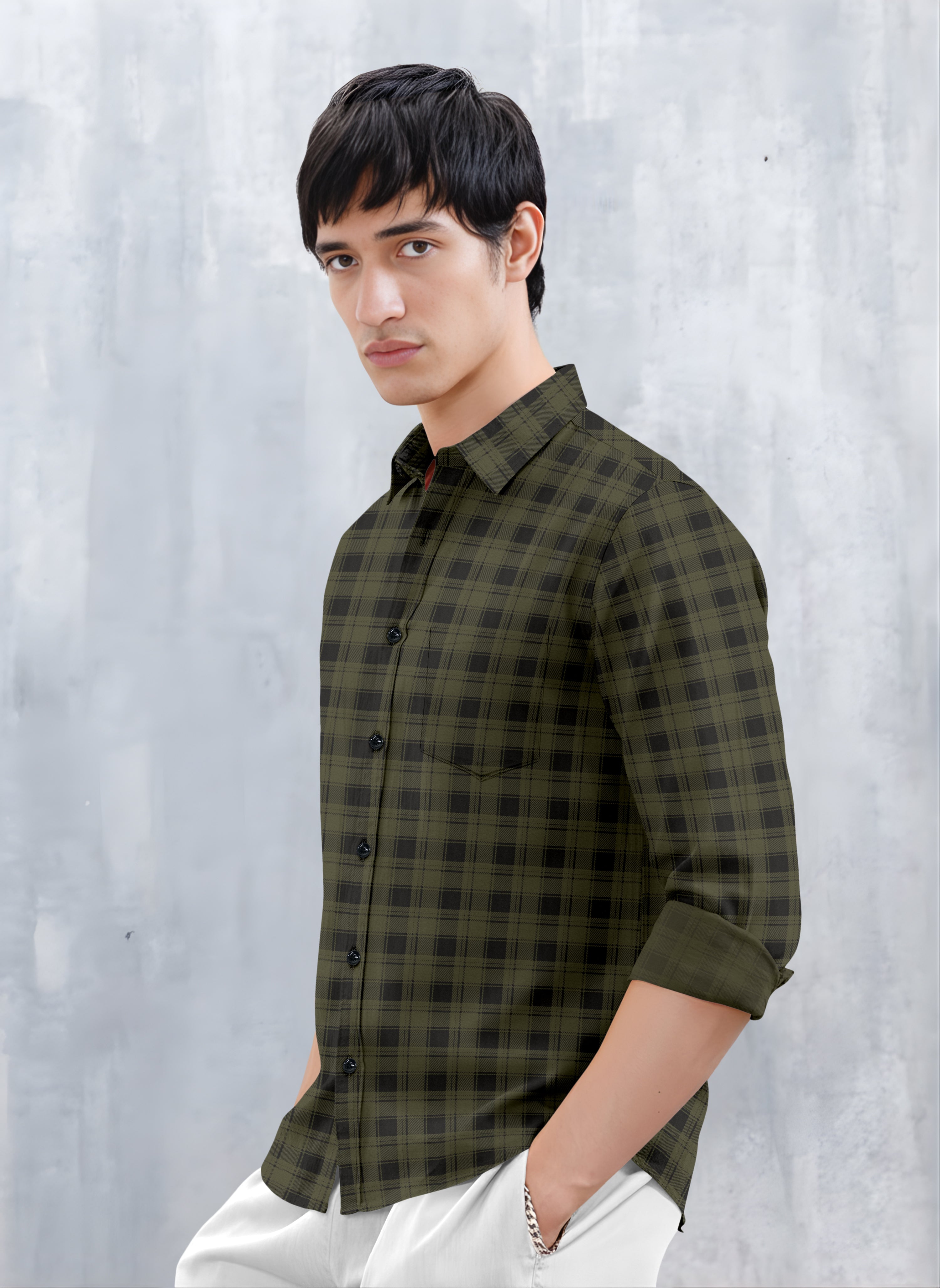 VDLooks Men’s Regular Fit Grey & Black Checked Casual Shirt | Cotton Blend Full Sleeve Shirt
