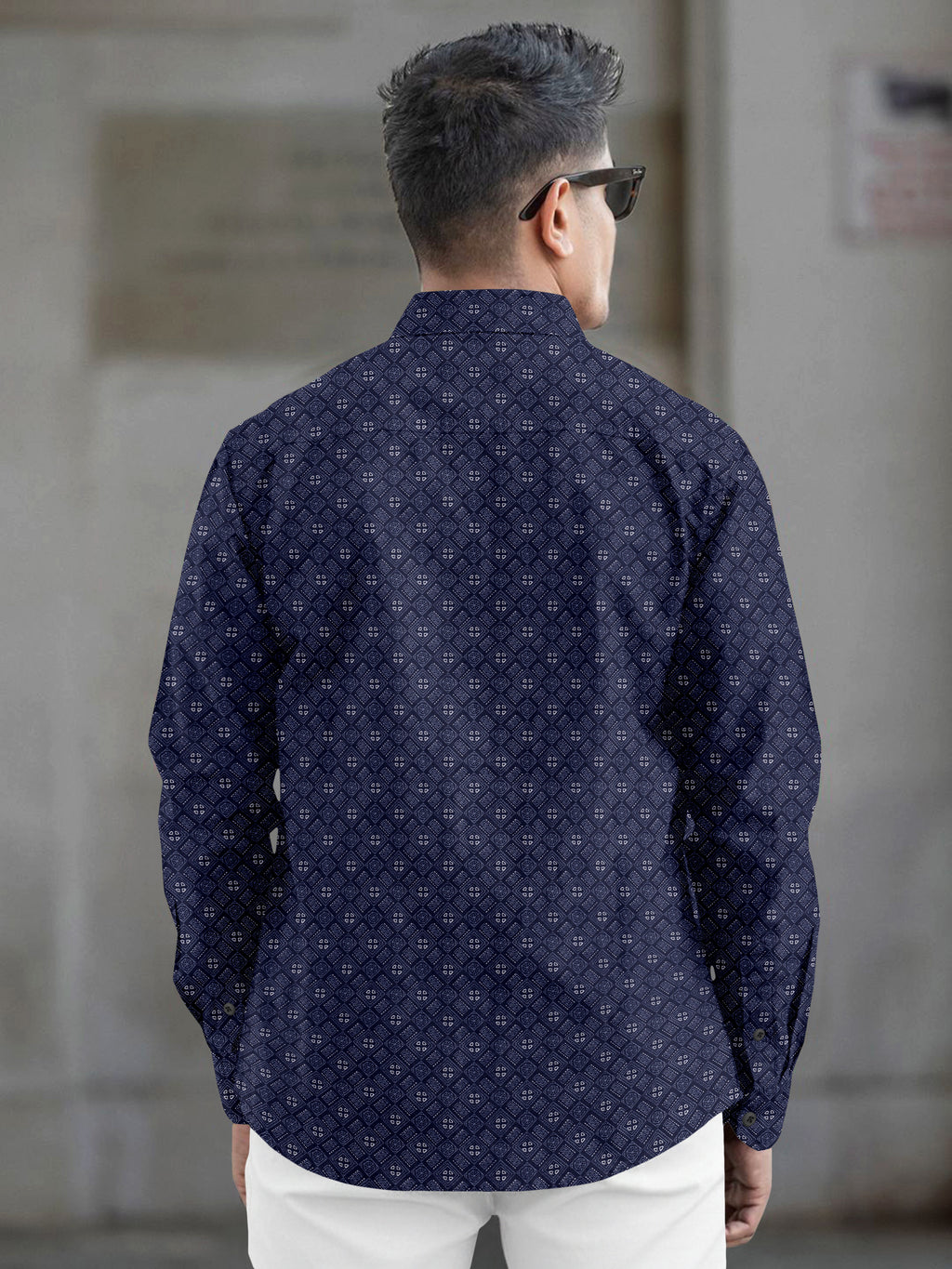 VDLooks Men’s White Regular Fit Cotton Blend Shirt with Micro Geometric Print