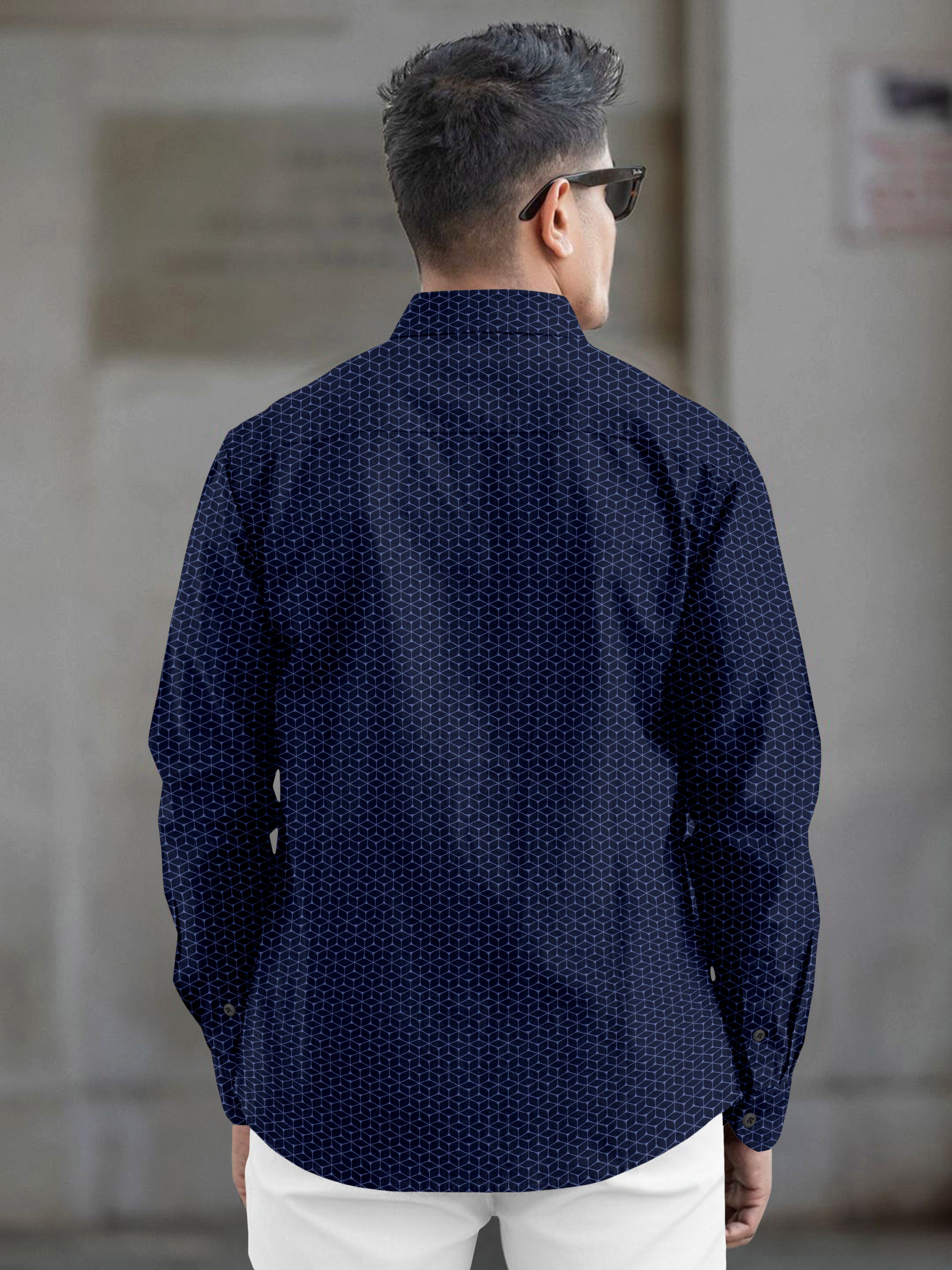 VDLooks Men’s Regular Fit Cotton Blend Shirt with Modern Geometric All-Over Print