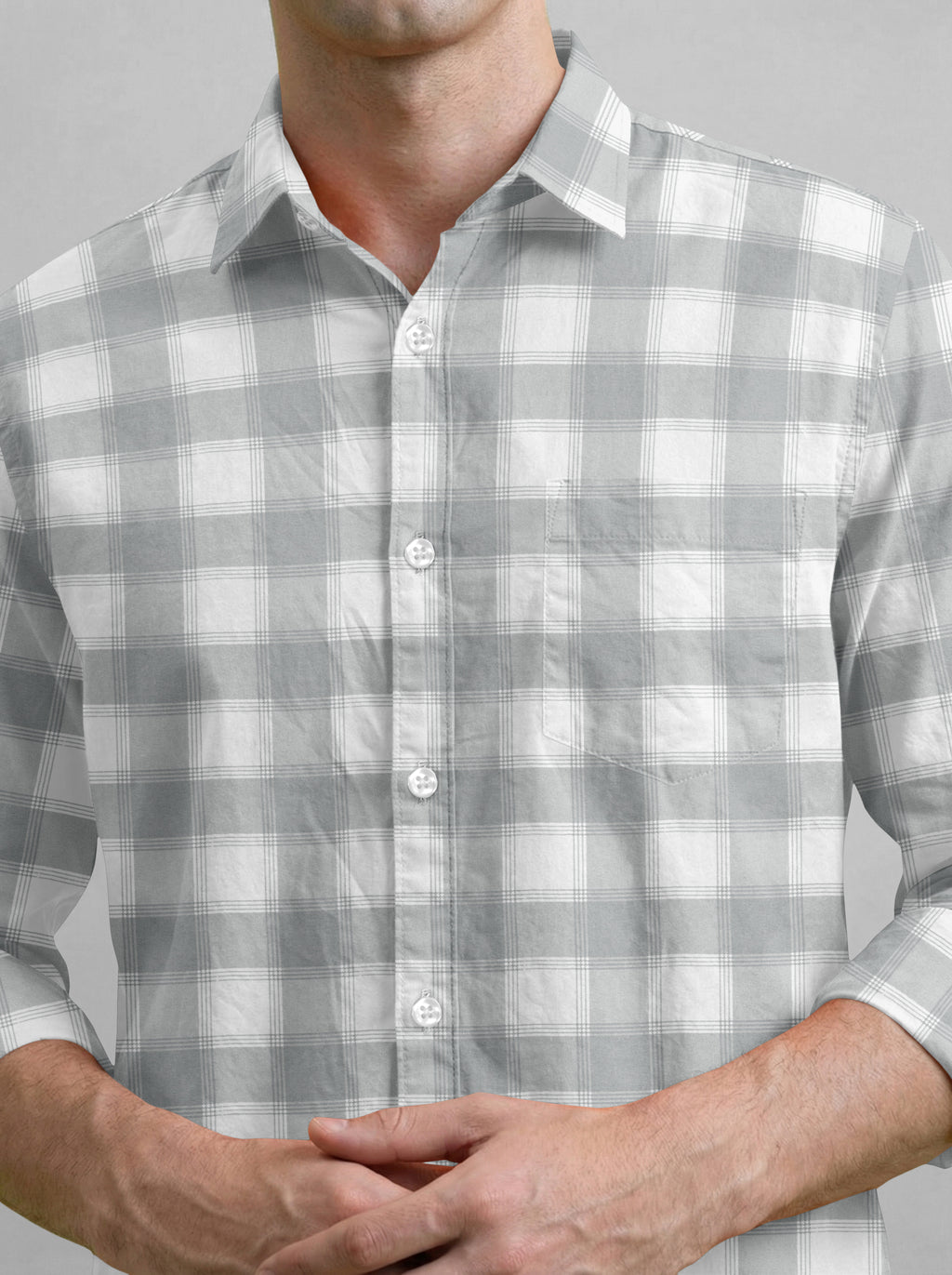 VDLooks Men’s Regular Fit Light Green & White Gingham Check Casual Cotton Blend Shirt