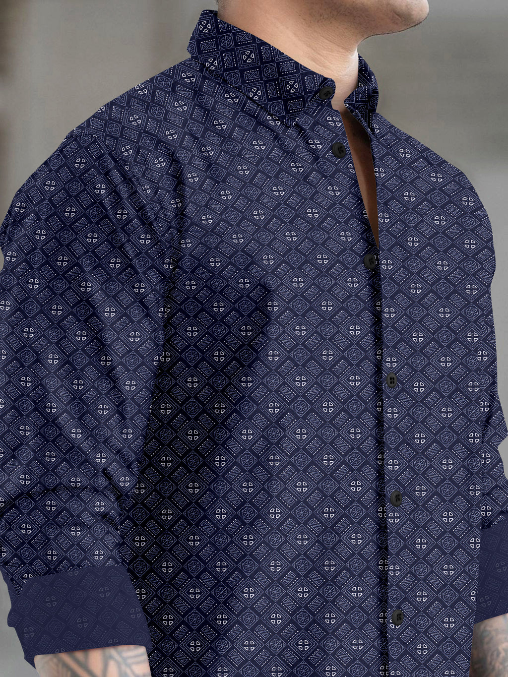 VDLooks Men’s White Regular Fit Cotton Blend Shirt with Micro Geometric Print