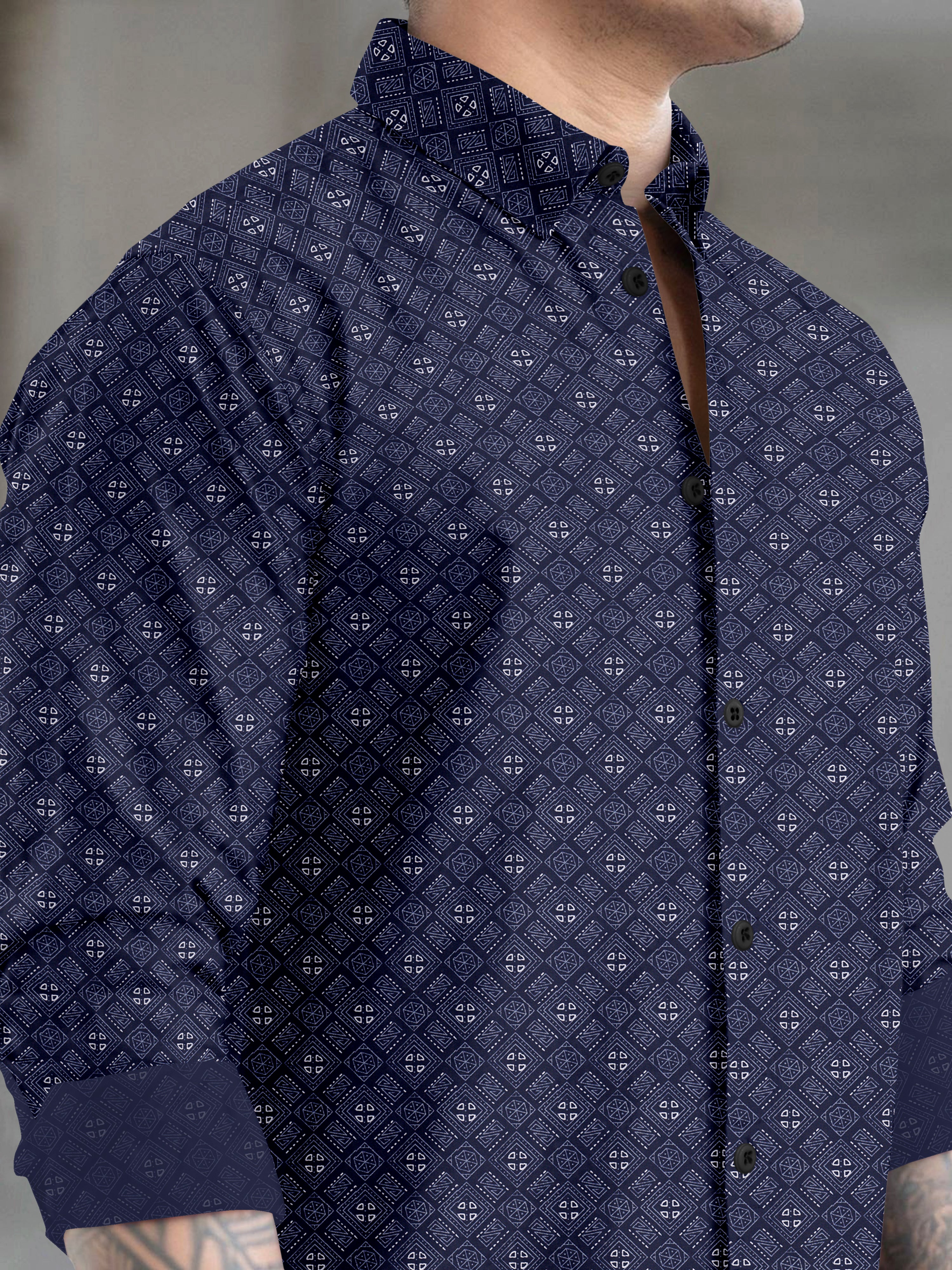 VDLooks Men’s White Regular Fit Cotton Blend Shirt with Micro Geometric Print