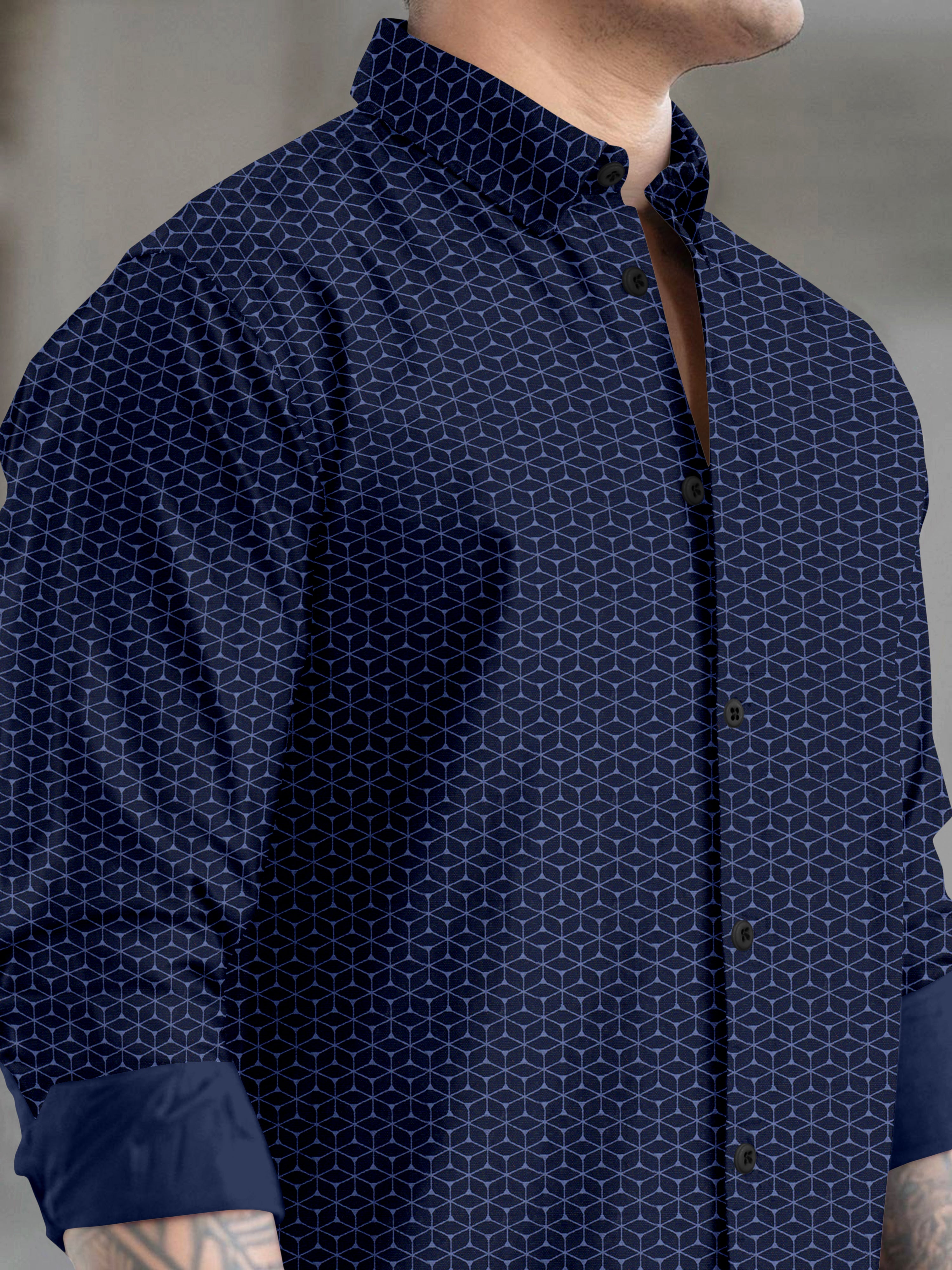 VDLooks Men’s Regular Fit Cotton Blend Shirt with Modern Geometric All-Over Print