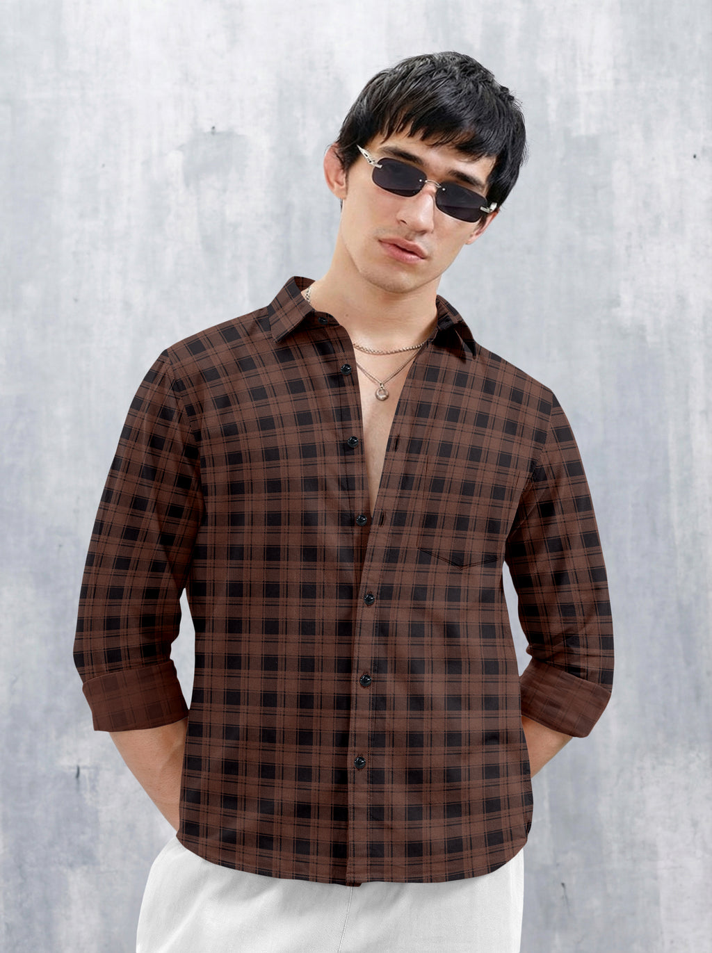 VDLooks Men’s Regular Fit Grey & Black Checked Casual Shirt | Cotton Blend Full Sleeve Shirt