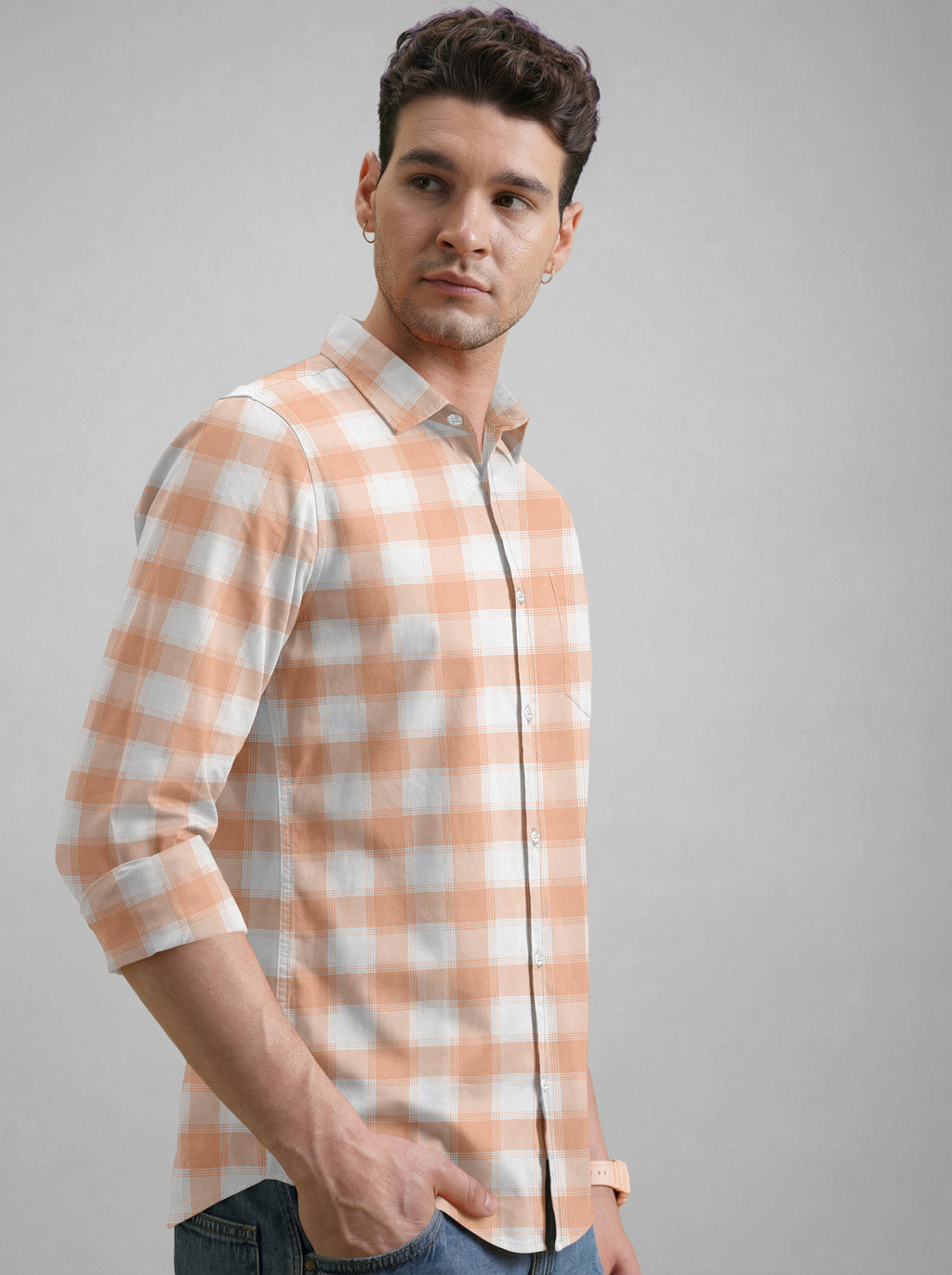 VDLooks Men’s Regular Fit Light Green & White Gingham Check Casual Cotton Blend Shirt