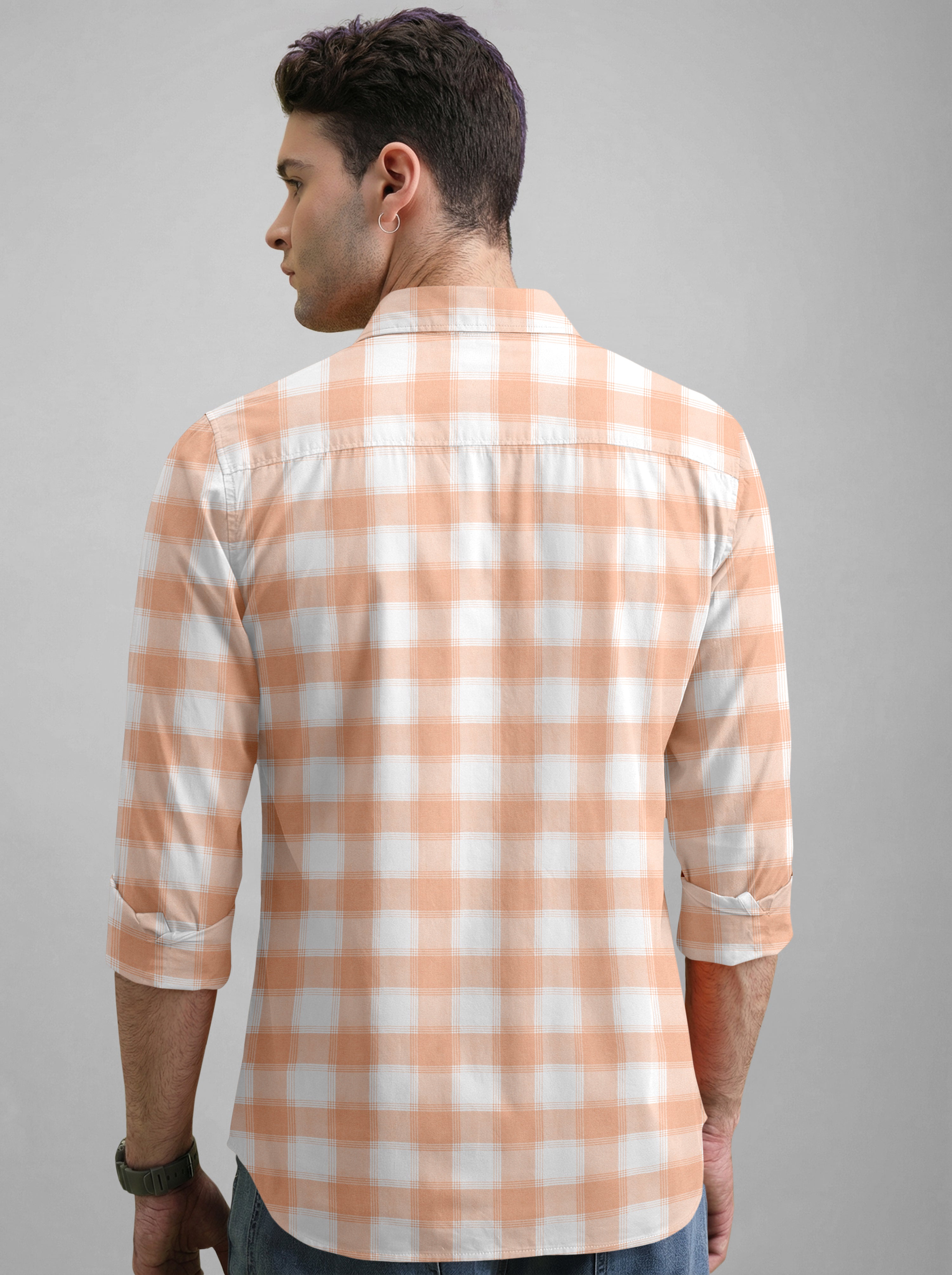 VDLooks Men’s Regular Fit Light Green & White Gingham Check Casual Cotton Blend Shirt