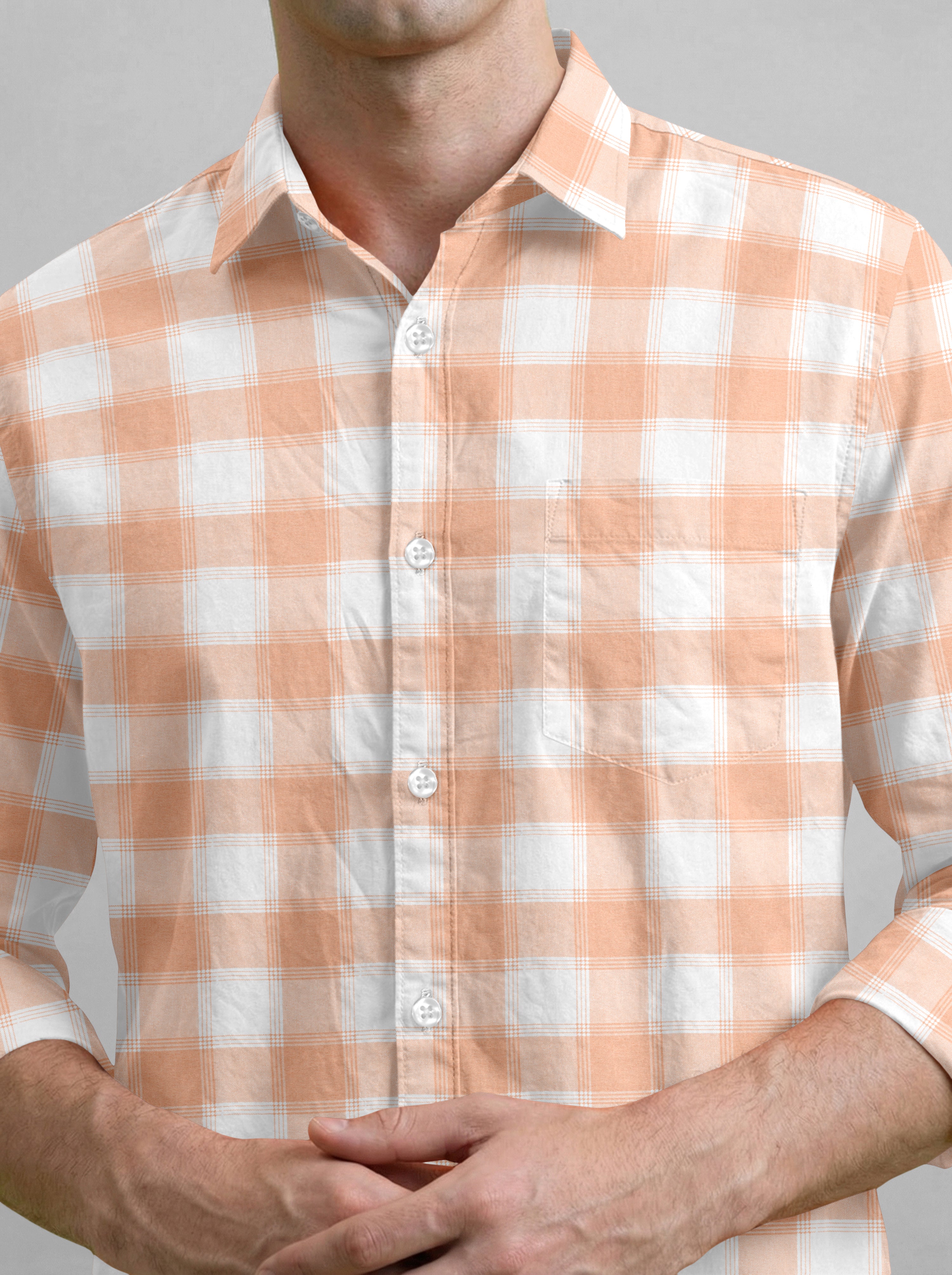 VDLooks Men’s Regular Fit Light Green & White Gingham Check Casual Cotton Blend Shirt