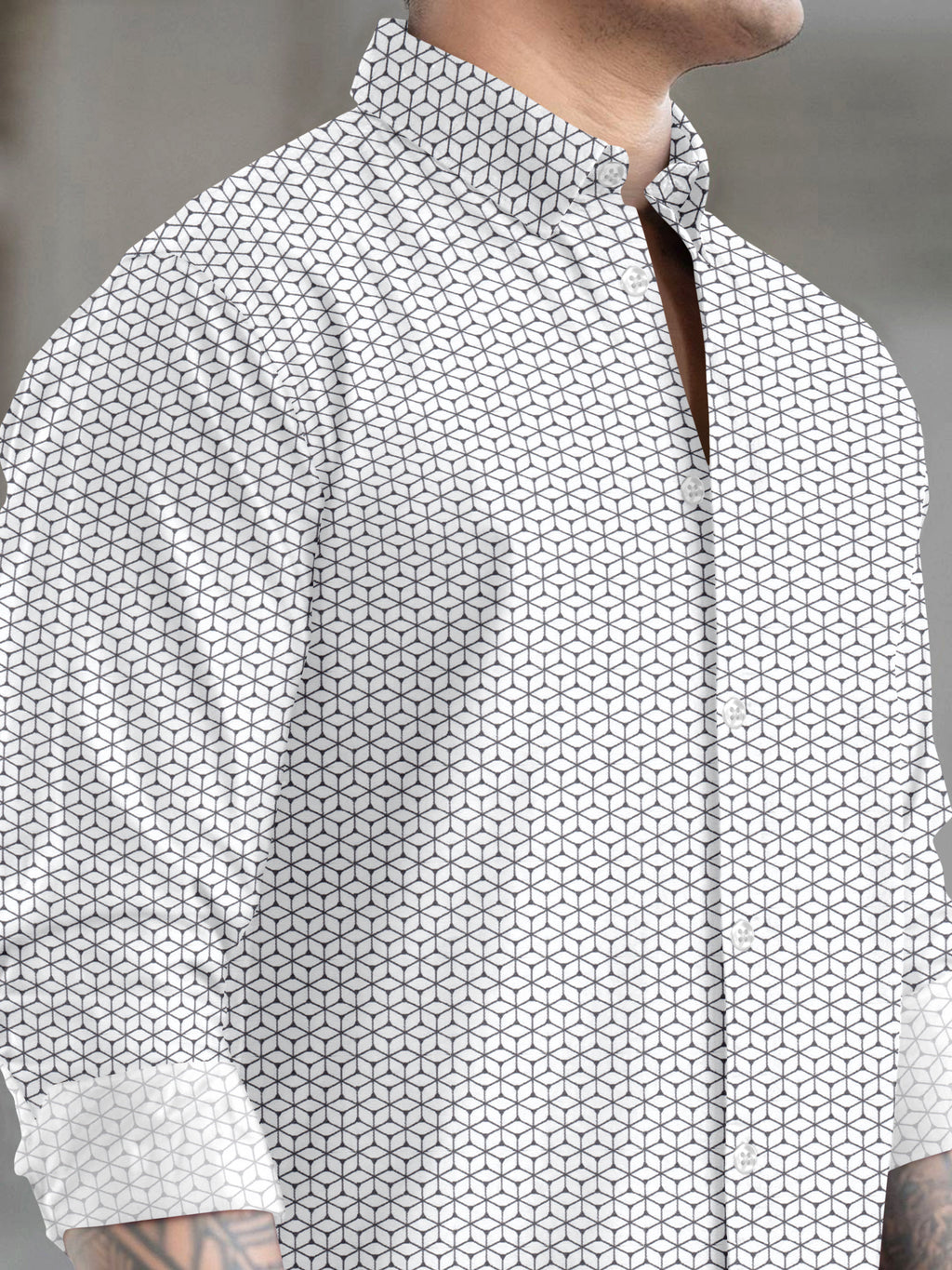 VDLooks Men’s Regular Fit Cotton Blend Shirt with Modern Geometric All-Over Print