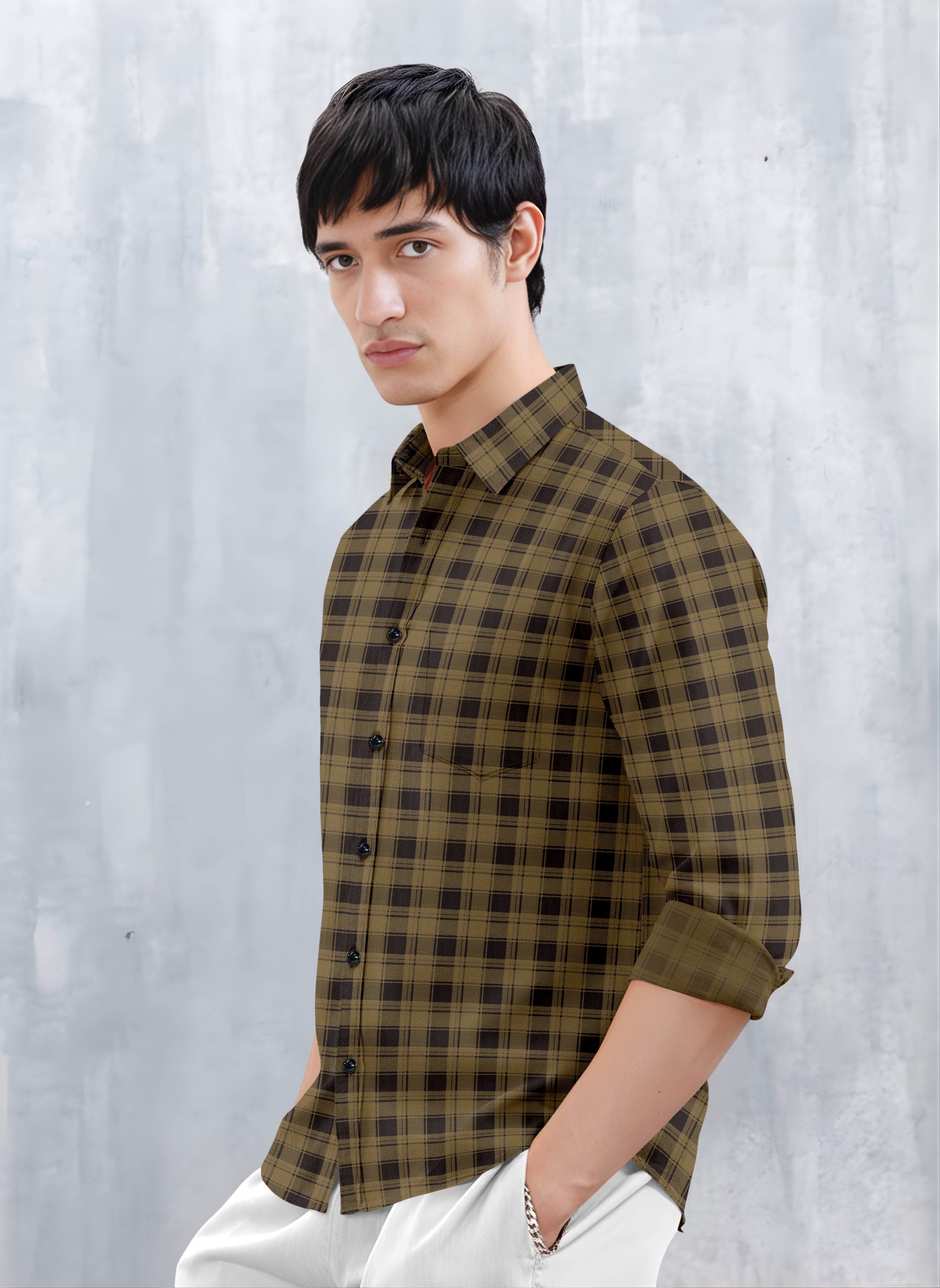 VDLooks Men’s Regular Fit Grey & Black Checked Casual Shirt | Cotton Blend Full Sleeve Shirt