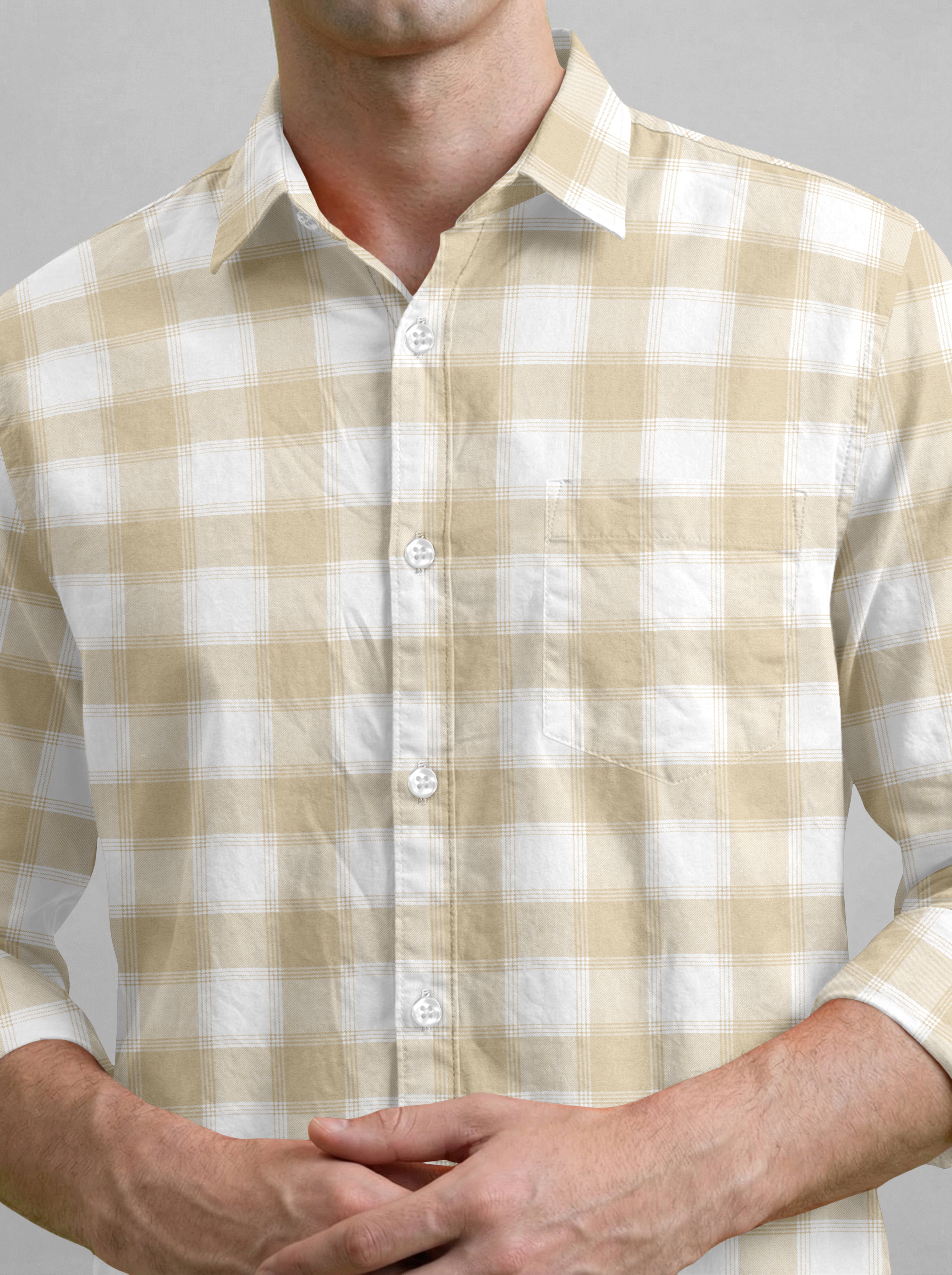 VDLooks Men’s Regular Fit Light Green & White Gingham Check Casual Cotton Blend Shirt