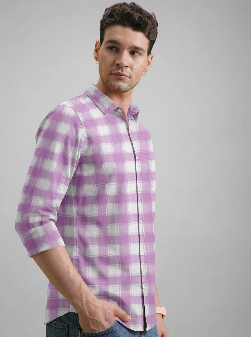 VDLooks Men’s Regular Fit Light Green & White Gingham Check Casual Cotton Blend Shirt